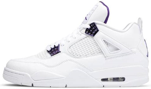 This is the left shoe of Air Jordan 4 Retro Metallic Purple