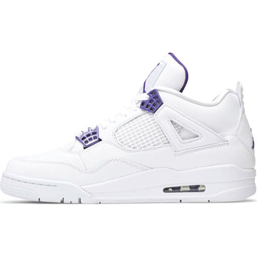 This is the left shoe of Air Jordan 4 Retro Metallic Purple